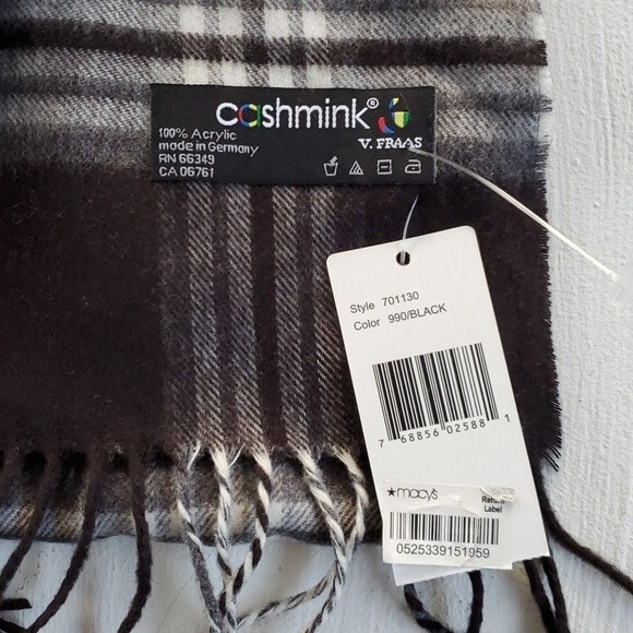 NWT V. FRAAS NOVA CHECK CASHMINK WINTER SCARF BLACK RED WHITE CLASSIC HOLIDAY - Picture 3 of 4